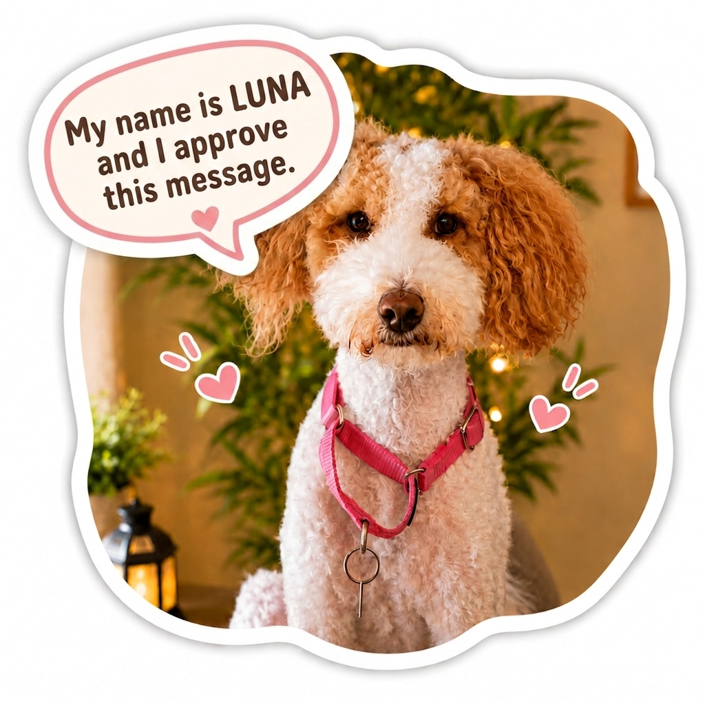 Luna approving the pet-friendly cleaning message
